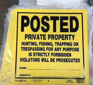 Sign - POSTED PRIVATE PROPERTY NO TRESPASSING-11" x 11" Styrene - Lot of 6